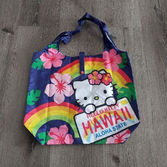 Hawaii Hello Kitty Reusable Packable ECO Shopper Tote Bag 16"x 13" Rainbow - Picture 1 of 7